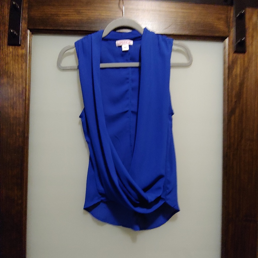 Blue Sleeveless Cowl Neck Blouse